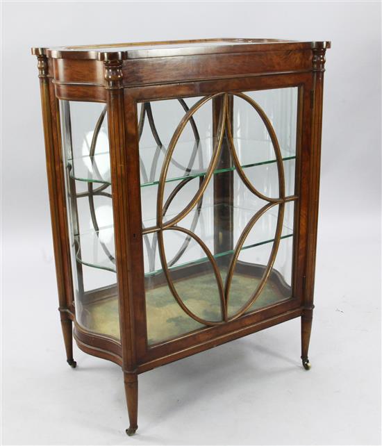 An Edwardian inlaid mahogany free-standing bijouterie cabinet, W.2ft 6in. D.1ft 8in. H.3ft 5in.